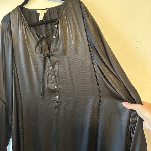 H&M Midi Balloon Sleeve Oversize Silky Dress in Black Size M-L - Picture 6 of 7